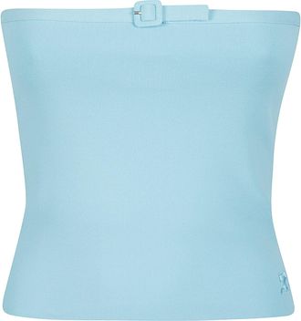Courr&egrave;ges Strapless Blue Knit Bustier Top