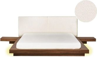 Beliani Beliani - Letto a piattaforma moderno eu King Size con tavolini led 160 x 200 cm Testiera Boucle Marrone Zen