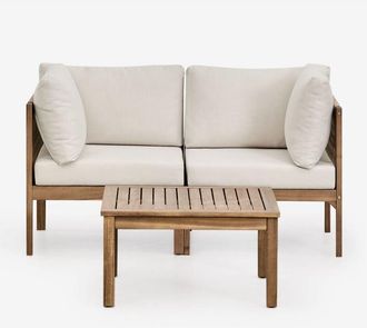 Sklum Sklum - Conjunto De Jard&iacute;n Con Sof&aacute; Modular De 2 Piezas Con Reposabrazos Y Mesa De Centro En Madera De Acacia Branson