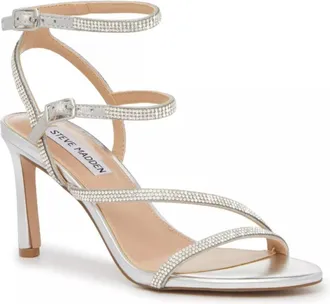 Steve Madden Graycen Sandals Womens Silver Metallic Stiletto Heel GAL2048
