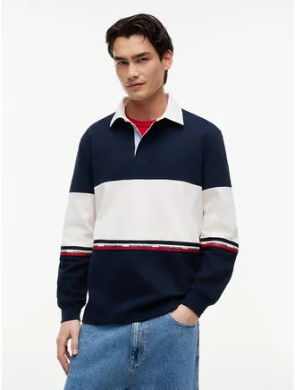 Tommy Hilfiger Mens Tommy Jeans Colorblock Rugby Sweatshirt - Dark Night Navy - XXL