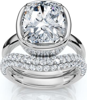 Pompeii3 Certified 4 1/2Ct Cushion Pave Andrea Engagement Wedding Ring Set Gold Lab Grown