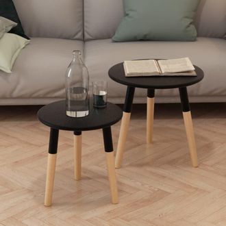 vidaXL Set De Mesas Auxiliares 2 Unidades Madera Maciza De Pino Negro Vidaxl