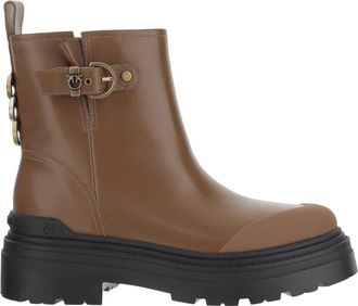 Pinko Leren enkellaarzen met liefdesvogels - Dames - Enkellaarsjes - Bruin - 41 EU - Leer - Schoenen
