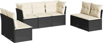 vidaXL Vidaxl - Set De Comedor De Jard&iacute;n 7 Pzas Y Cojines Rat&aacute;n Sint&eacute;tico Negro