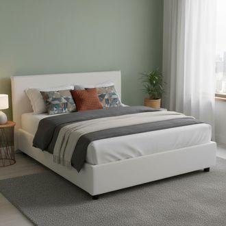 Talamo Italia Cama Matrimonial Berta, Cama Contenedor Con Tapizado En Ecopiel, 100% Made In Italy, Apertura Frontal, Adecuado Para Colch&oacute;n Cm 160x190, Blanco, Con E