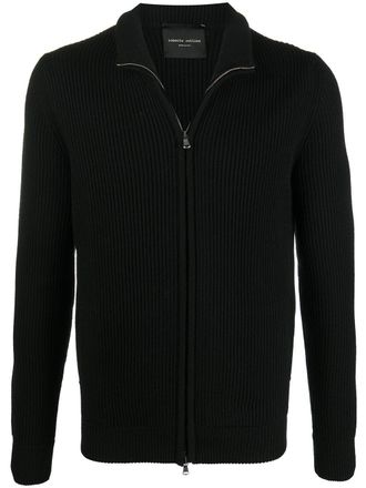 Roberto Collina ribbed knit zipped jumper - men - Merino - 52 - Black