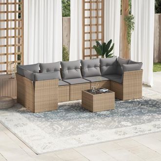 vidaXL Vidaxl - Juego De Sof&aacute;s De Jard&iacute;n Con Cojines Beige 8 Pzas Rat&aacute;n Pe
