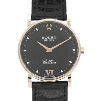 Rolex Pre-owned Cellini Witgoud Handopwinding - Dames - Vintage Horloges - Zwart - ONE Size - Leer - Vintage