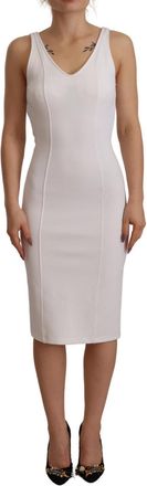 Maison Margiela Rayon White Sleeveless V-neck Sheath Midi Womens Dress (Pre-Owned)