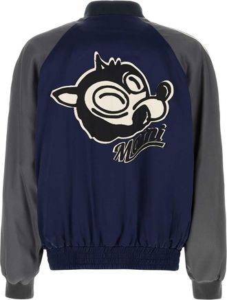 Marni Mens Satin Colorblock Bomber Jacket Navy Viscose