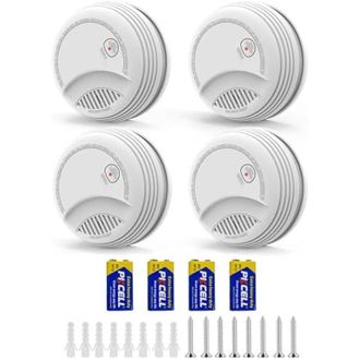 OEM Paquete De 4 Detectores De Humo: Alarmas Contra Incendios Con Bater&iacute;a Reemplazable De 9 V, Aviso De Bater&iacute;a Baja, 85 Db, Sin Falsas Alarmas, Bot&oacute;n De 