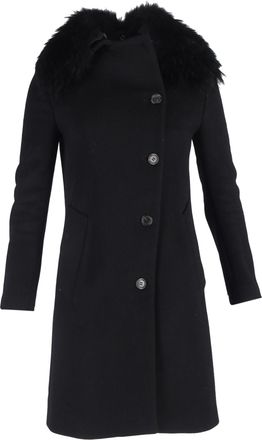 Viktor & Rolf Fur Trimmed Double Breasted Coat in Black Wool