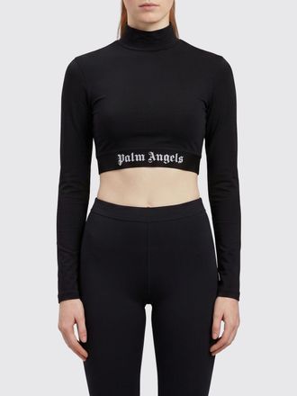 Palm Angels Top dolcevita cropped in jersey con maniche lunghe e logo