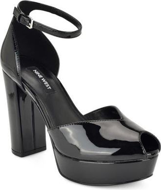 Nine West Keela Platform Ankle Strap Pump in Black at Nordstrom, Size 9.5
