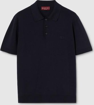 Gucci Silk Cotton Polo Shirt With Embroidery, Size XXXL, Blue, Ready-to-wear