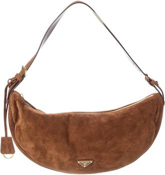 Prada Demi-Lune Large Suede Shoulder Bag
