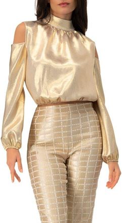 Ivonne Cold-Shoulder Blouse with Back Bow in Gold at Nordstrom, Size 4