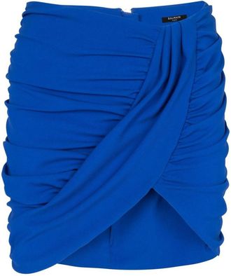 Balmain Blue Draped Jersey Mini Skirt