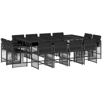 vidaXL Set Comedor De Jard&iacute;n Con Cojines 13 Pzas Rat&aacute;n Sint&eacute;tico Negro Vidaxl