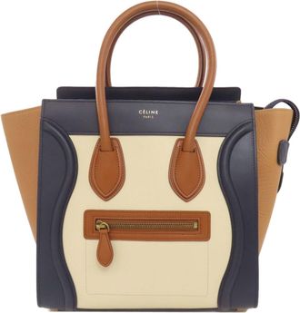 Celine Luggage Brown Navy White Leather Tote Bag (Pre-Owned)