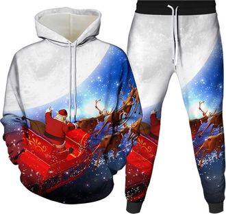 Generic Men 2 Piece Outfits Hooded Regular Fit Xmas Tracksuits Funny Long Sleeve Mens Christmas Sweatsuits Warm Santa Claus Print Hoodies And Sweatpants Gym D