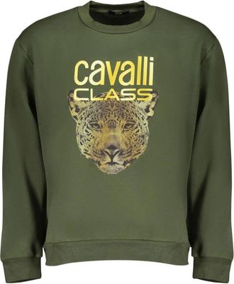Cavalli Groen Fleece Sweatshirt met Ronde Hals - Heren - Sweatshirts - Groen - L - Katoen - Hoodies & sweatvesten