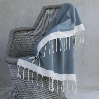 Febronie Manta plaid algod&oacute;n azul petr&oacute;leo / crudo 130x170