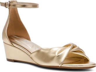Anne Klein Whitby Ankle Strap Slide Sandal in Gold at Nordstrom, Size 6.5