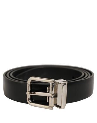 Dolce & Gabbana Calf Leather with Silver-Tone Buckle Belt - Black