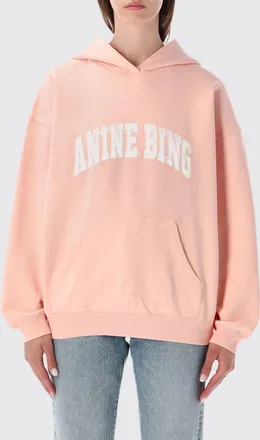 Anine Bing Felpa oversize in cotone con cappuccio e logo stampato