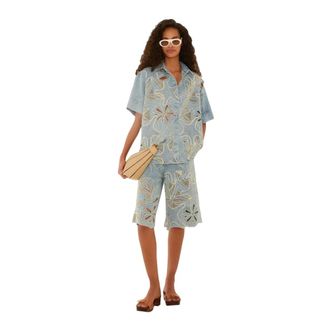 Farm Rio Farm Rio, Overhemden, Dames, Blauw, XS, Denim, Seas Desire Geborduurd Denim Shirt