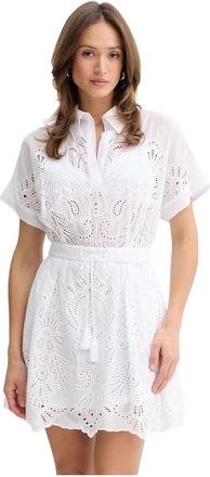 Ermanno Scervino Kleedjes, Dames, Wit, S, Katoen, Eyelet Drawstring Dress