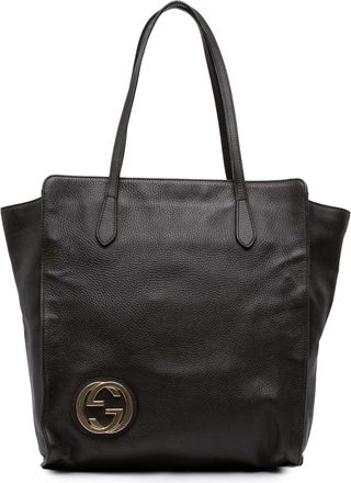 Gucci Pre-owned Womens Dollar Calfskin Interlocking G Tote - Dark Grey Leather - One Size