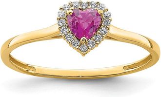 Diamond2Deal 14k Yellow Gold Heart Pink and Clear Cubic Zirconia Ring