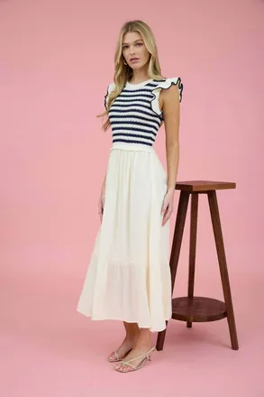 ZOE AND CLAIRE Mixed Media Midi Dress In White