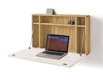 HOGAR 24 Escritorio flotante madera puerta abatible, encerado y blanco