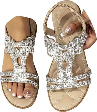 Generic Glitter Sliders Women Summer Elegant Flat Shoes Cloud Sliders Girls Summer Comfortable Soft Soles Sandals Elastic Slingback Beach Shoes Sandals for Wo