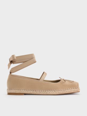 Charles & Keith Bernadine Faux Suede Tie-Around Espadrille Flats