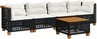 vidaXL Vidaxl - Set De Muebles De Jard&iacute;n 5 Pzas Y Cojines Rat&aacute;n Sint&eacute;tico Negro