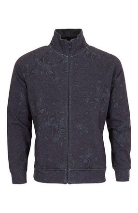Lords of Harlech Neville Brushed Interlock Full-zip Jacket in Montgat Paisley Black at Nordstrom, Size Xx-Large