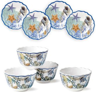 Certified International Blue Lagoon 8Pc Canape Plate & Dip Bowl Set