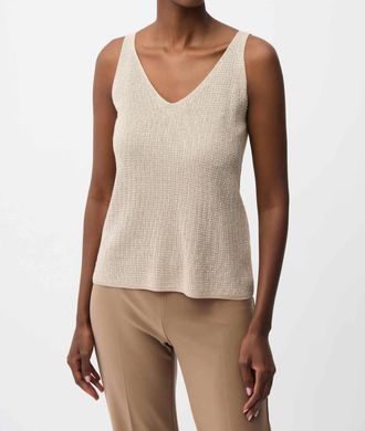 Joseph Ribkoff Metallic Knitted Camisole With Rhinestones In Champagne