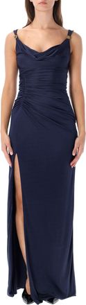 Versace Draped Medusa Detail Viscose Evening Dress