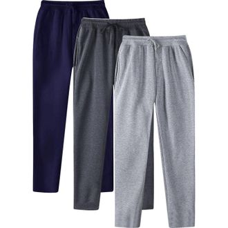 Generic DFEK Mens Tracksuit Bottoms Pack of 3, Joggers for Men UK Open Hem with Pockets Drawstring Baggy Fleece Sweatpants Straight Leg Jogging Trousers for G