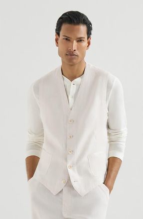 Brunello Cucinelli Linen micro chevron waistcoat in Shell at Nordstrom, Size 46