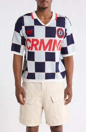 Criminal Damage Checkerboard Embroidered Jacquard Knit Polo in Blue/Ecru/Red at Nordstrom, Size Xx-Large