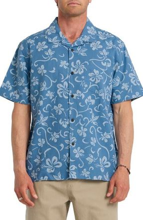 Quiksilver Lo-Biscus DNA Cotton & Linen Camp Shirt in Riviera at Nordstrom, Size Xx-Large