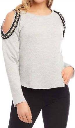 Karen Kane Lyra Embellished Sweatshirt In Light Heather Gray
