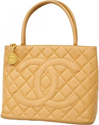 Chanel Beige Grained Calfskin Tote Bag (Pre-Owned)